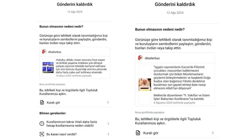 Instagram, Diyanet’in iki paylaşımını kaldırdı