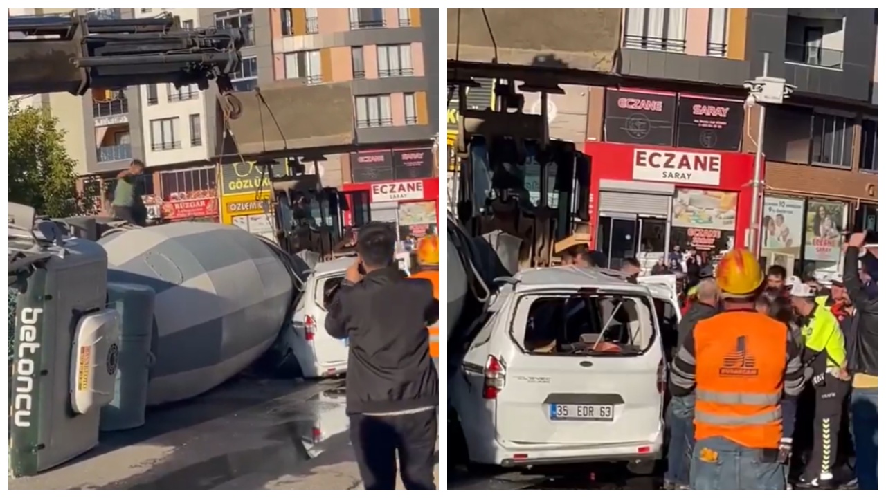 Bingöl’de beton mikseri aracın üzerine devrildi